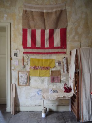 Atelier Textile studio Myriam Balaÿ - sketches and works on the wall Atelier Textile studio Myriam Balaÿ - sketches and works on the wall